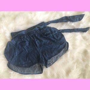Denim Cotton/Blend Belted Shorts